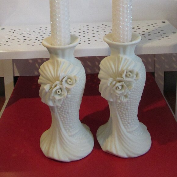 Vintage, Porceline, Candle Holders,  5.5", Cream/Off White - Picture 4 of 5